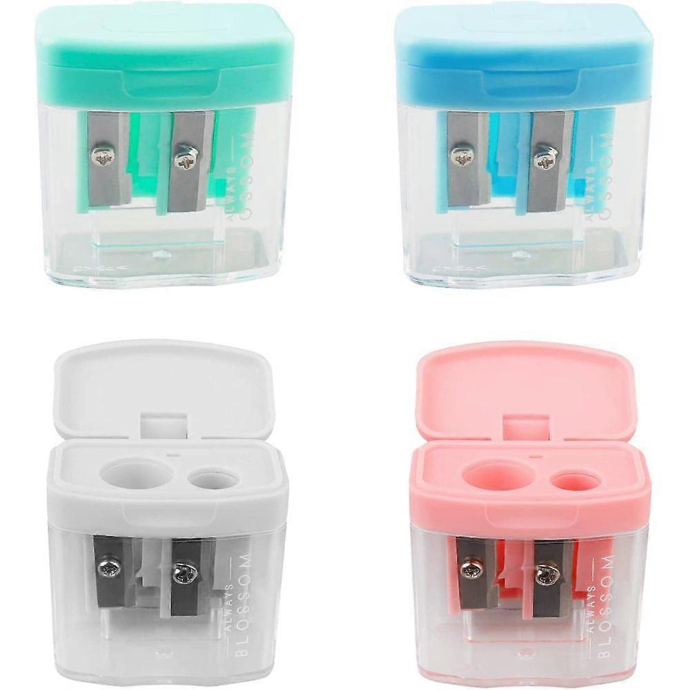4-piece manual pencil sharpener with container, pencil sharpener for students, teachers, parents