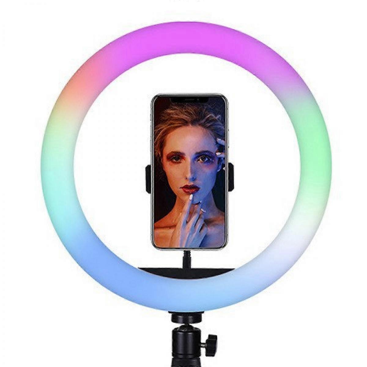Support de lumière d’anneau de selfie, lampe de bureau LED RVB à intensité variable Ringlight