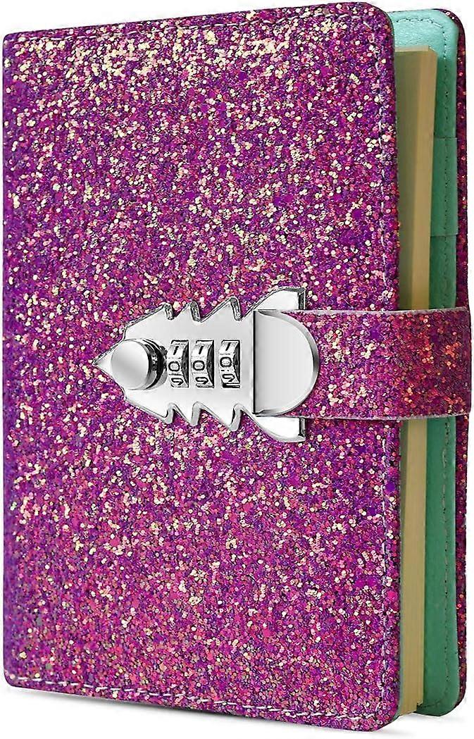 Digital Password Journal Combination Lock Diary Locking A6 Refillable Leather Journal (Purple)
