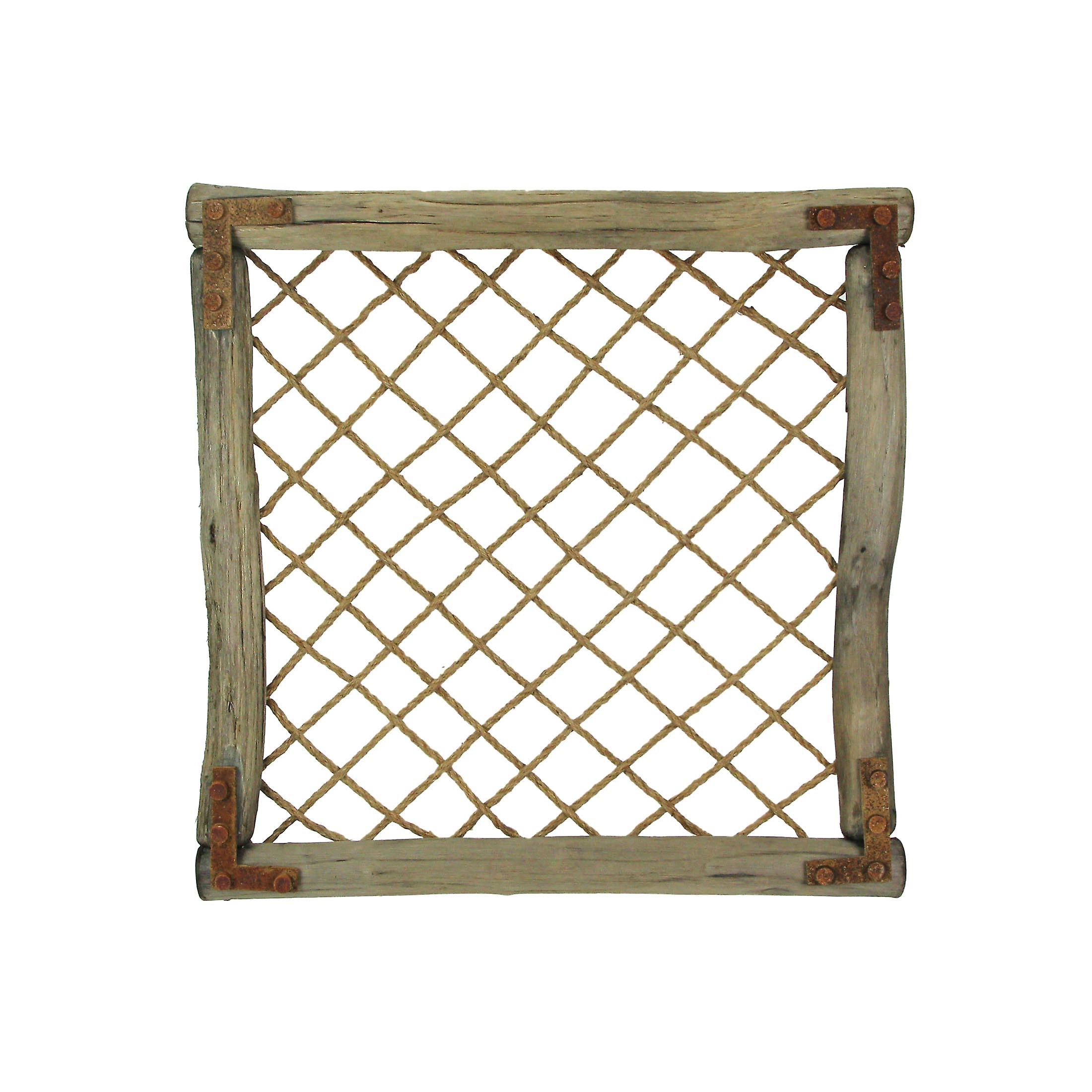 Handcrafted Wooden and Metal Faux Window Frame Wall Art for Rustic Charm - 23 Inches Square - Easy Install - Transform Your Space with Distressed Elegance