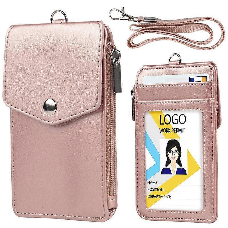 5Slots Unisex Work Card Holders with Lanyard PU Bank Card Name Credit Card Holders Bus ID Holders Identity Badge with Neck Strap