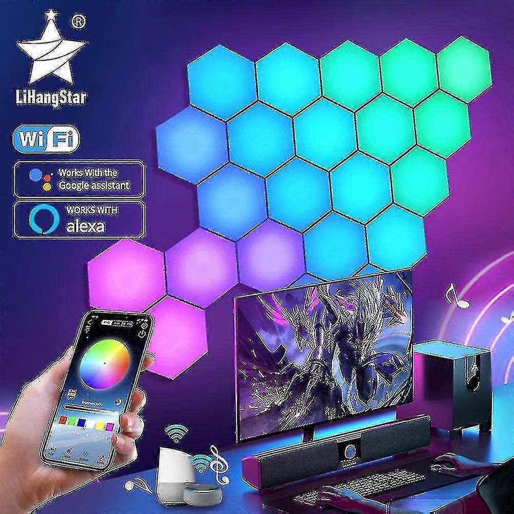 Rgb Bluetooth Led Hexagon Light Indoor Wall Light App Remote Control Night Light Computer Game Room Bedroom Bedside Decoration