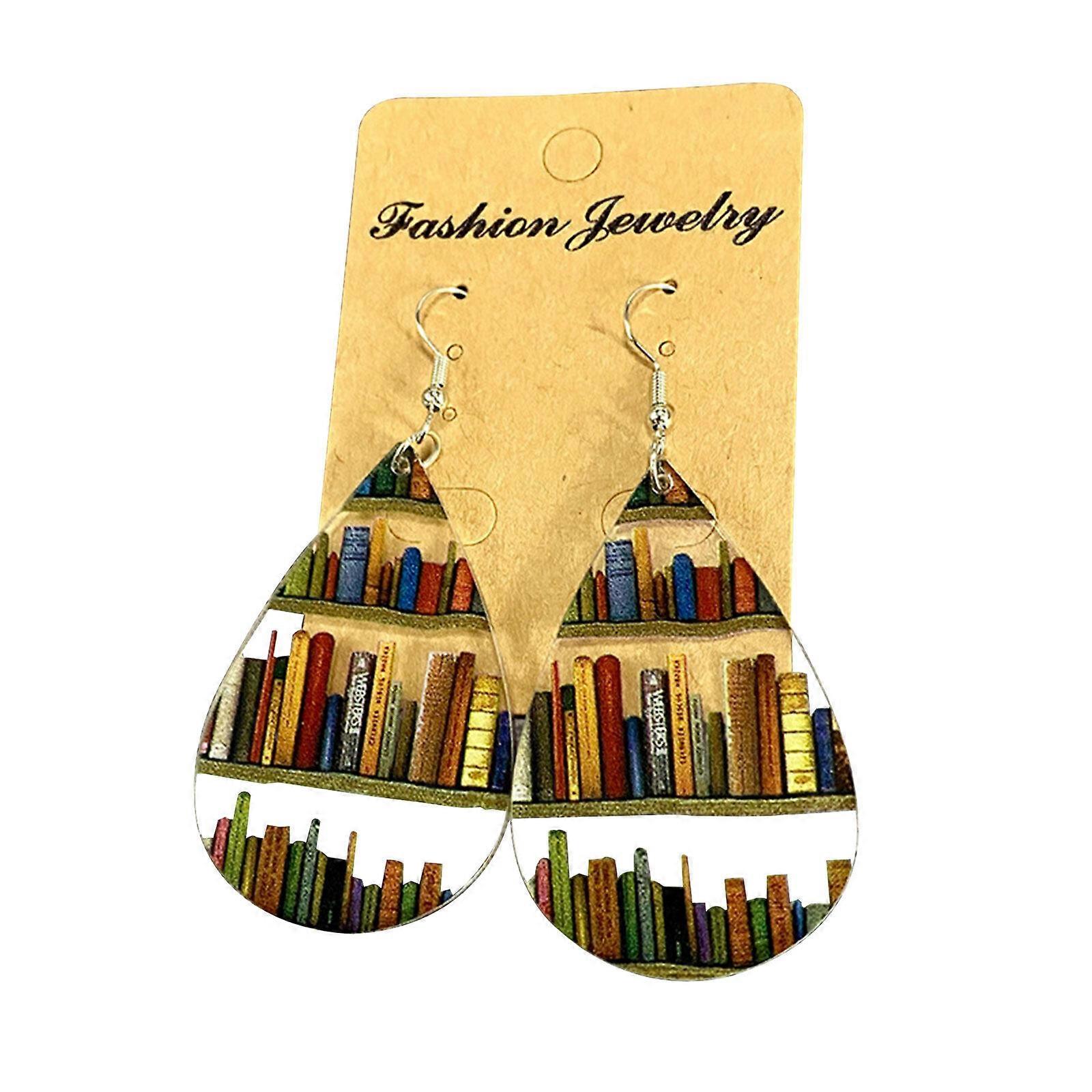 2023 New Upgraded Bookcase Patterned Acrylic Dangle Earrings for Book Lovers