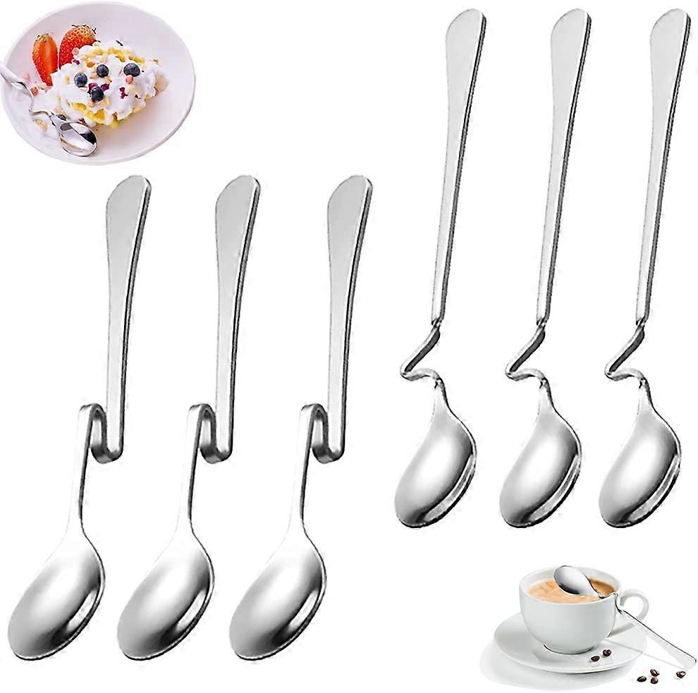 6 Piece Stainless Steel Curved Handle Curved Coffee Stirring Spoons (Two Sizes) (4-D-W)