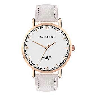 Männer Frauen PU Armband Rundes Zifferblatt Uhr Zarte Armbanduhr Quarz Armbanduhr (Weiß)