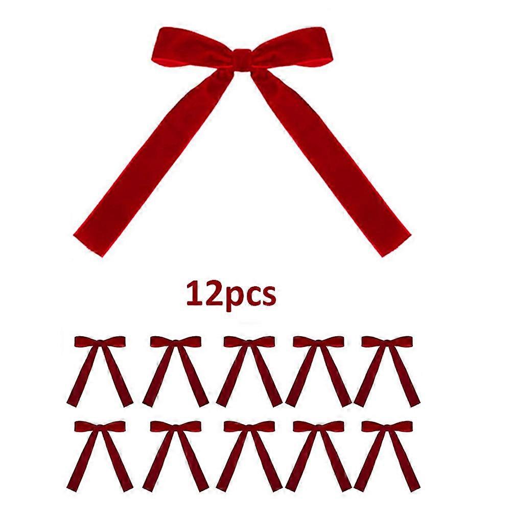12Pcs Burgundy Red Bows for Christmas Tree Ornament Bows Ribbons Decorations with Twist Tie