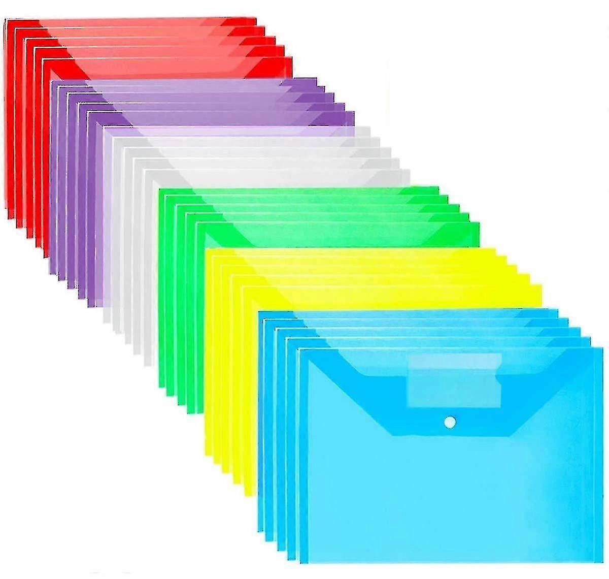 Plastic Wallets - 30 Pack A4 Folders Wallets Plastic Document Files Popper Wallets With Pocket