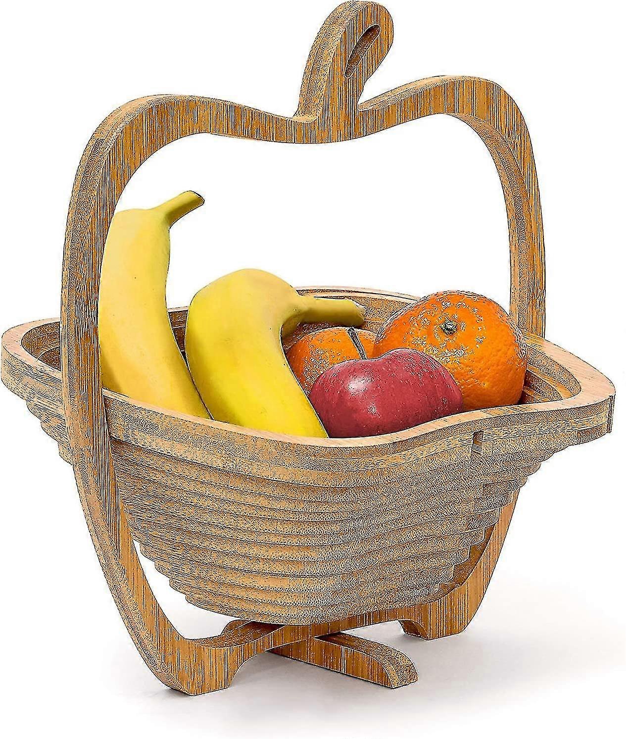 Faltbarer Apfel-förmiger Korb Falten Bambus Obst Bowl Halter Korb und Schneidebrett Holz Obstschale