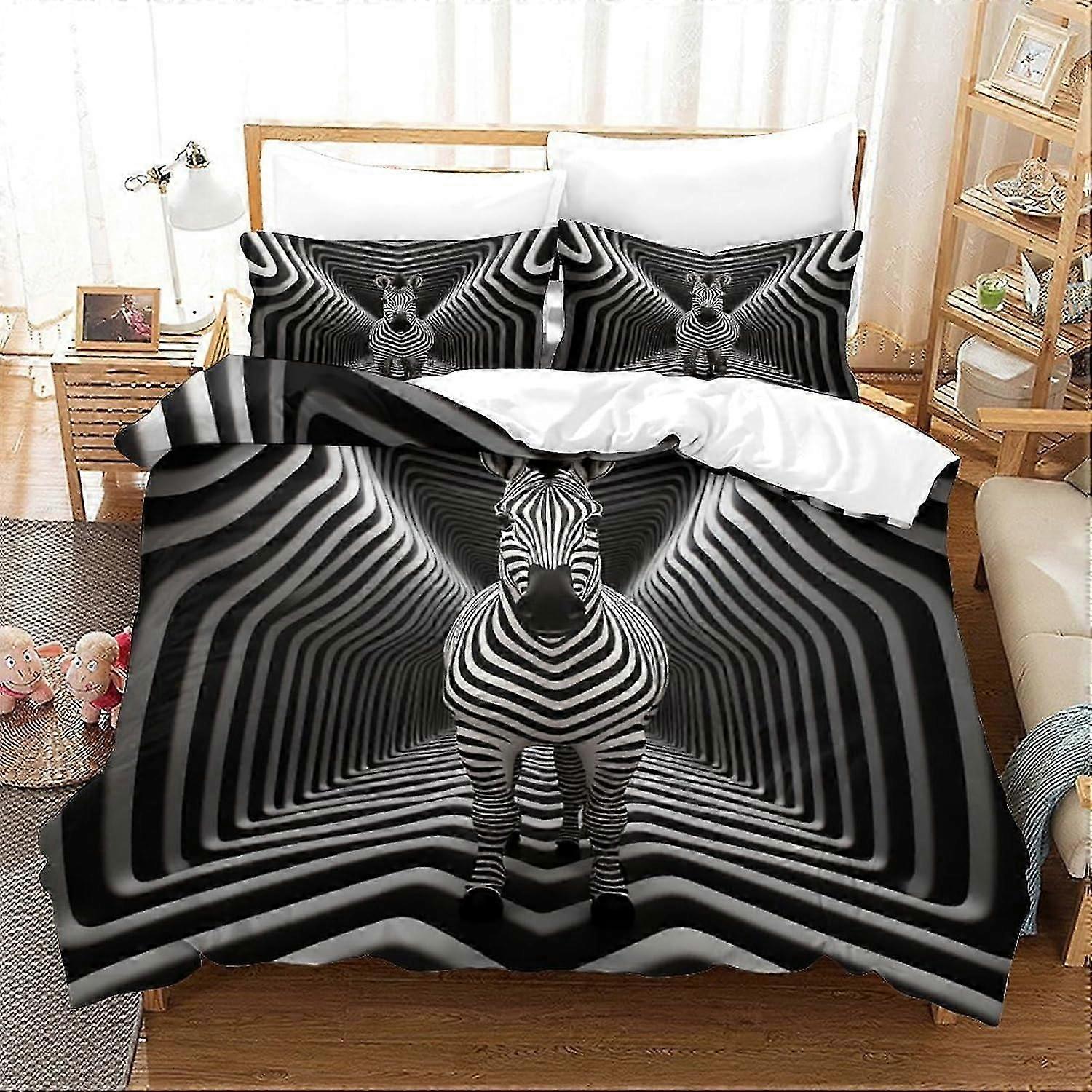 J4207 Lençóis Zebra 3D Impresso Conjunto de Capa de Edredão 3 Pcs Conjunto de Cama, Macio, Fronhas, Capa de Colcha Fácil Cuidado Anti-Alérgico e Suave para Crianças Adolescentes Menino