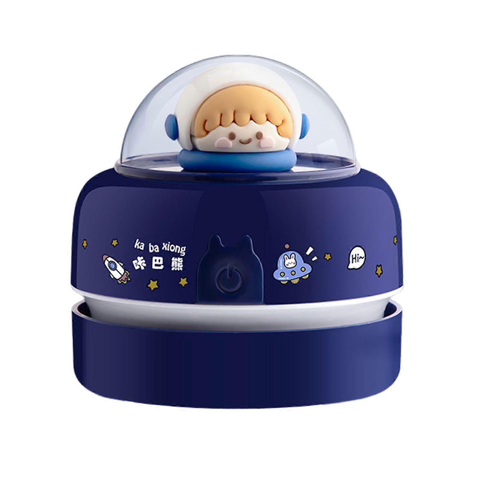 Cute Cartoon Desktop Vacuum Cleaner for Kids Students Battery Powered Portable Mini Table Dust Sweeper Energy Saving Cordless 360-degree Rotatable Des
