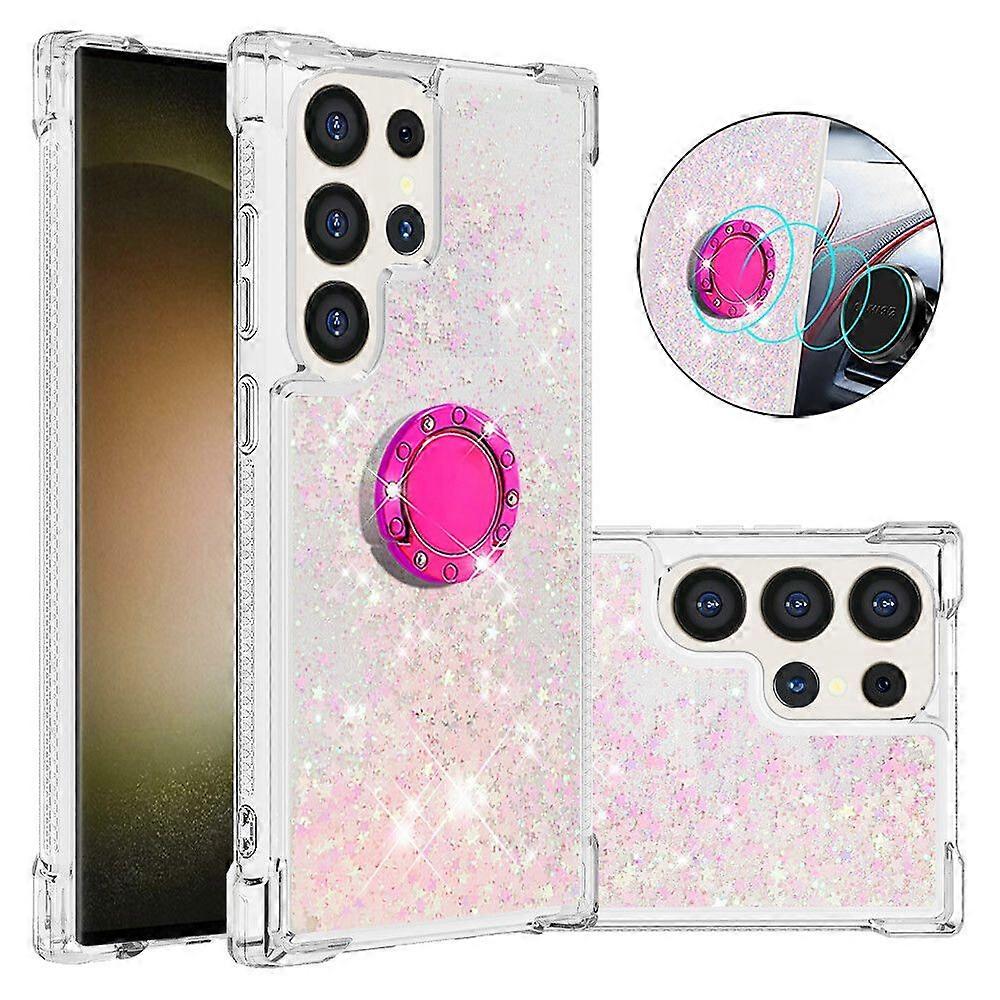 Case for Samsung Galaxy S25 Ultra Bling Flowing Liquid Floating Sparkle Glitter Bumper with Rotation Ring Kickstand Compatible with Samsung Galaxy S25