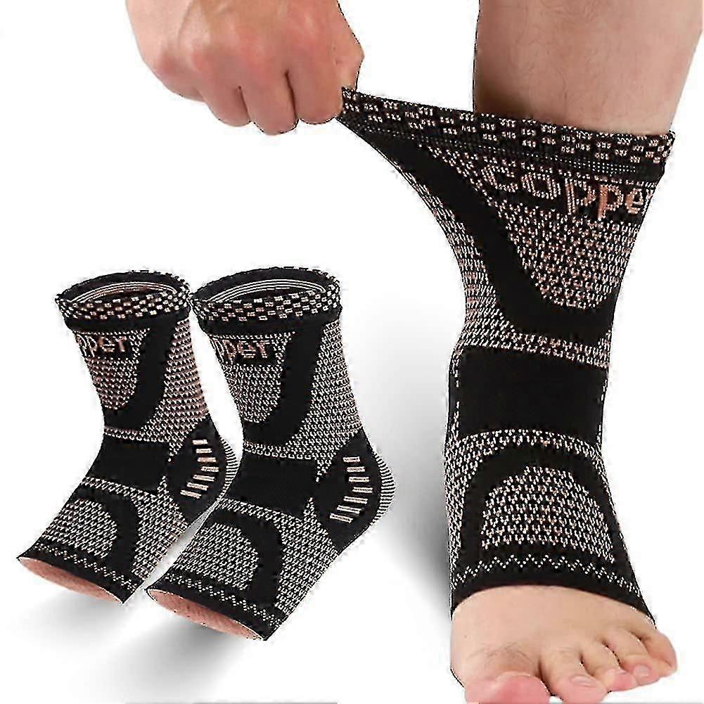 2pack Copper Ankle Brace, Copper Infused Ankle Support Compression Sleeve For Foot Pain Relief, Sprained Ankle