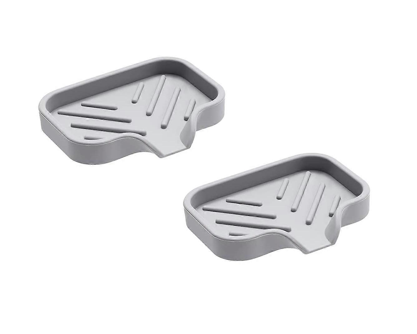 2er-Pack Silikonseife Abflusshalter Schwammhalter für Waschbecken Arbeitsplatte Waschbecken Organizer Tablett mit Ablaufstutzen für Küche oder Bad Hellgrau