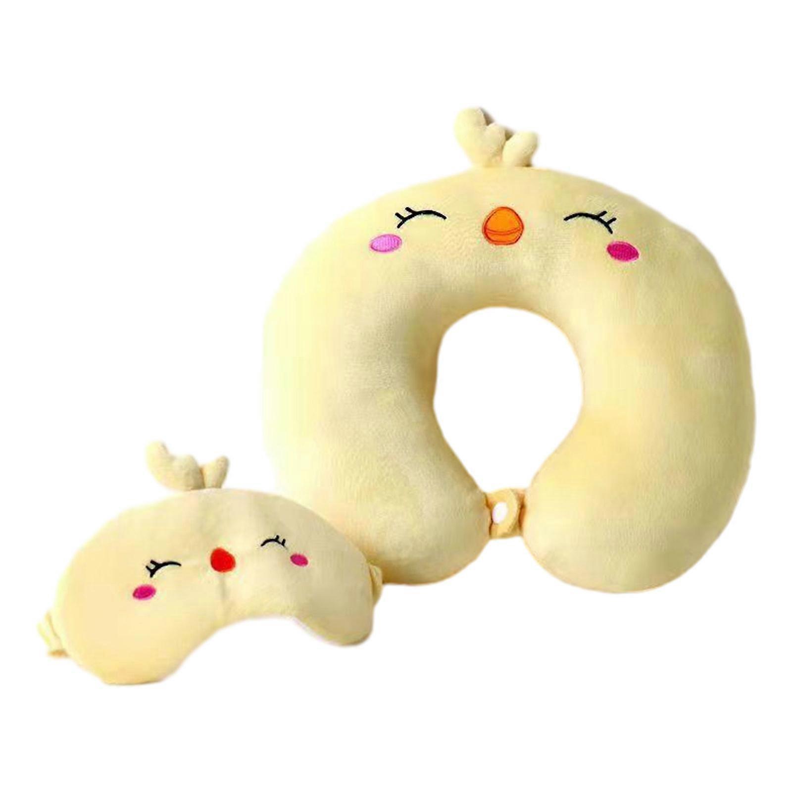 Set di cuscini da viaggio in memory foam Supporto per il collo e maschera per gli occhi per un viaggio confortevole Giallo