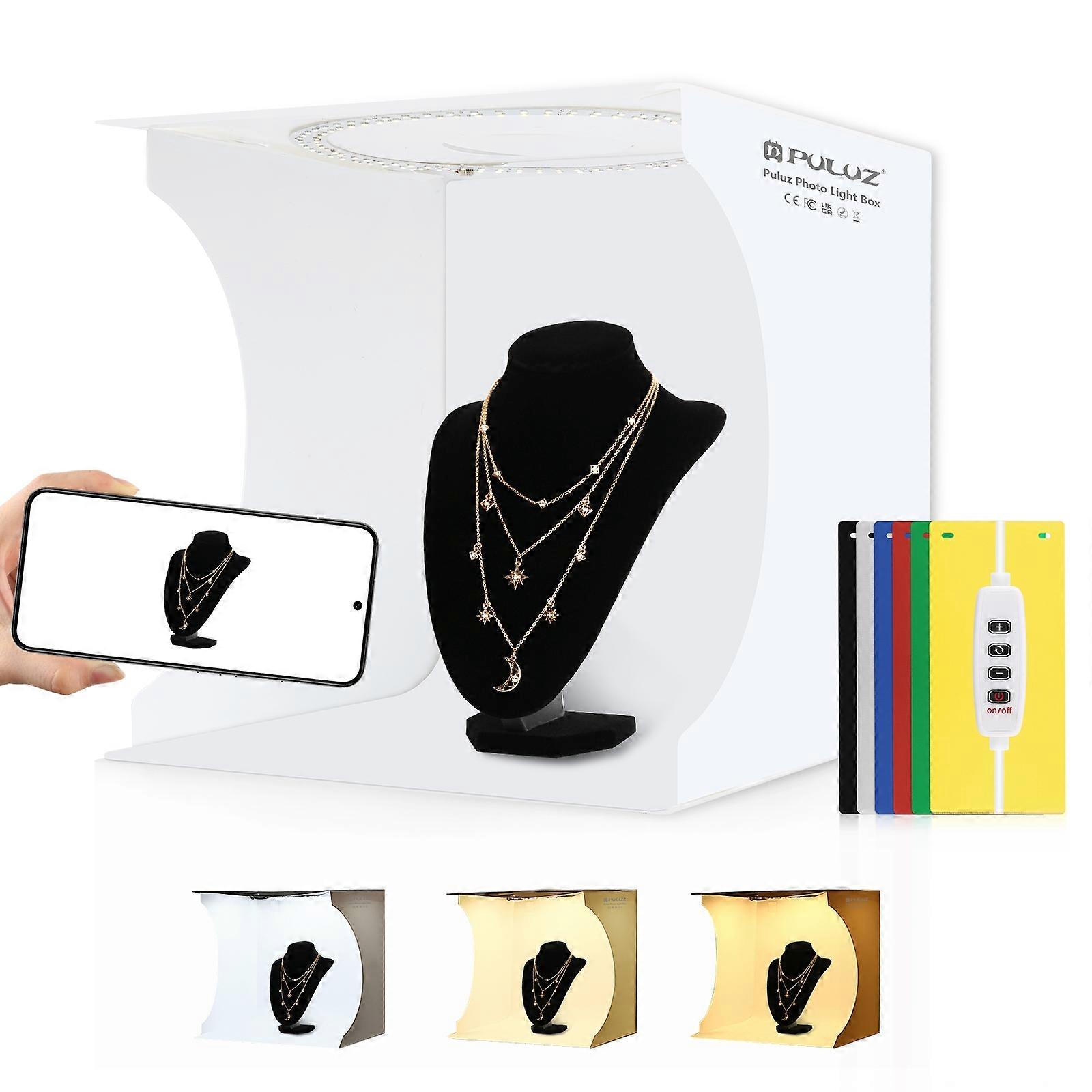 PULUZ 30cm Folding Portable Ring Light Board Photo Lighting Studio Shooting Tent Box Kit with 6 Colors Backdrops , Unfold Size: 31cm x 31cm x 32cm