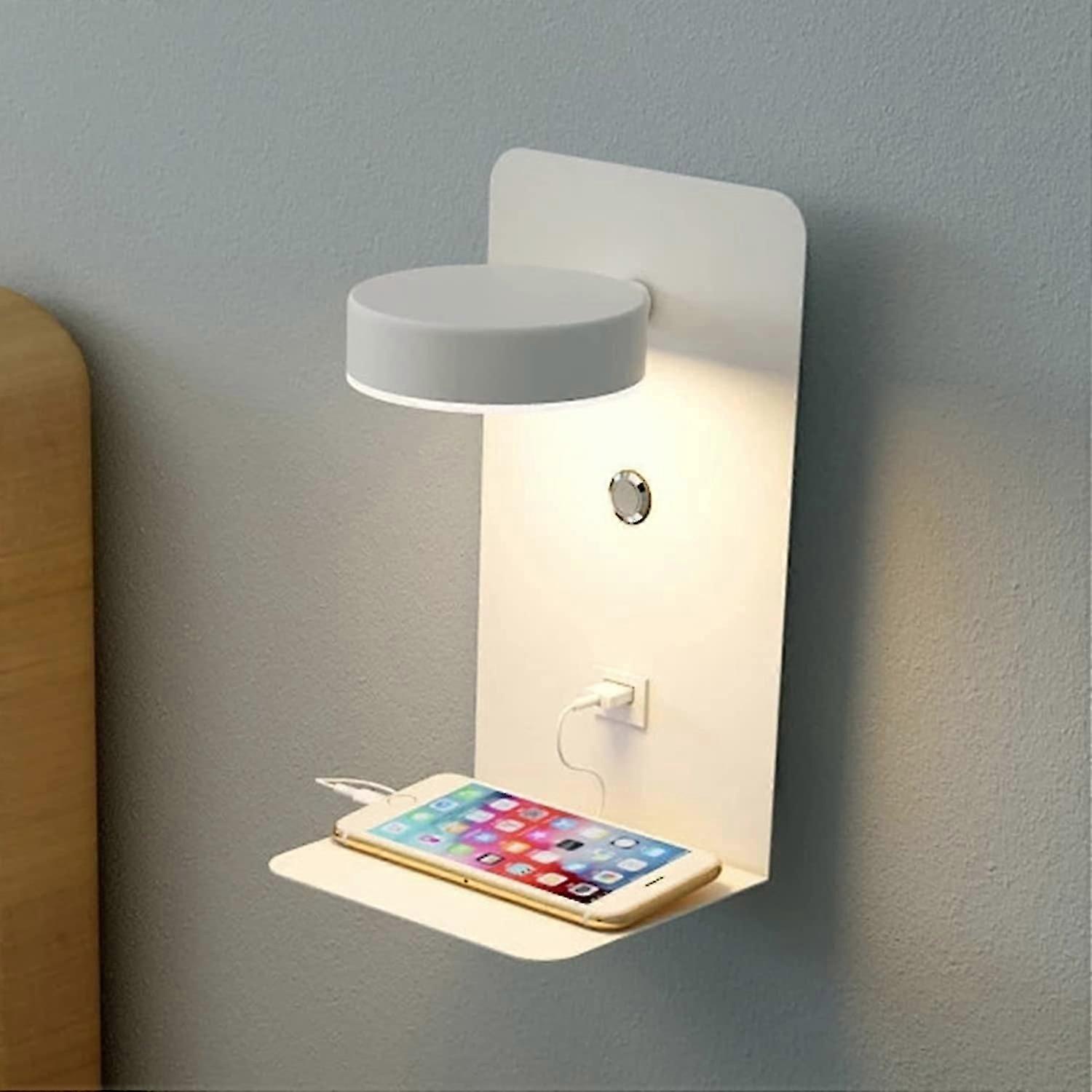 Adjustable Bedside Lamp With Switch Shelf Light 12w Led, Bedside Lamp With Usb Port Charging And Mini Shelf, 3 Colors Temperature Adjustable, Bedroom