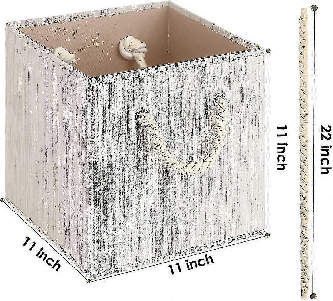 Foldable Cube Storage Box 1 Pcs Fabric Storage Basket For Storage Durable Rope Handles Closet Box Cloth Storage Shelves Bedroom Toys Beige f74