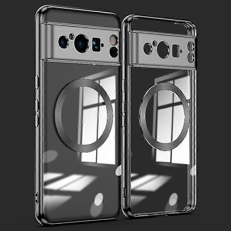 For Google Pixel 8 Pro Magnetic Plating Case Tpu Clear Cover With Integrated Lens Protector
