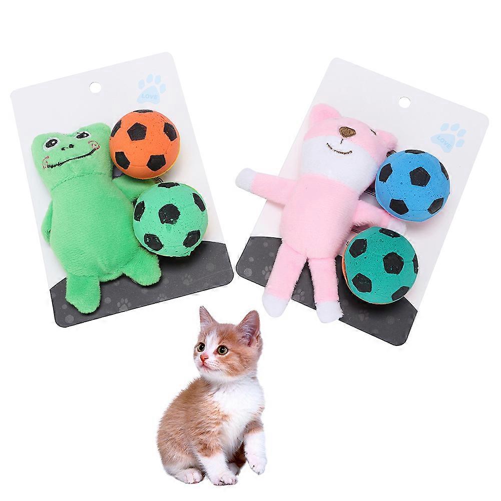 Plush Catnip Toy Soccer Balls Set for Cats, 2PCS Cute Bear and Frog Design, Interactive Training Stress Relief Toys