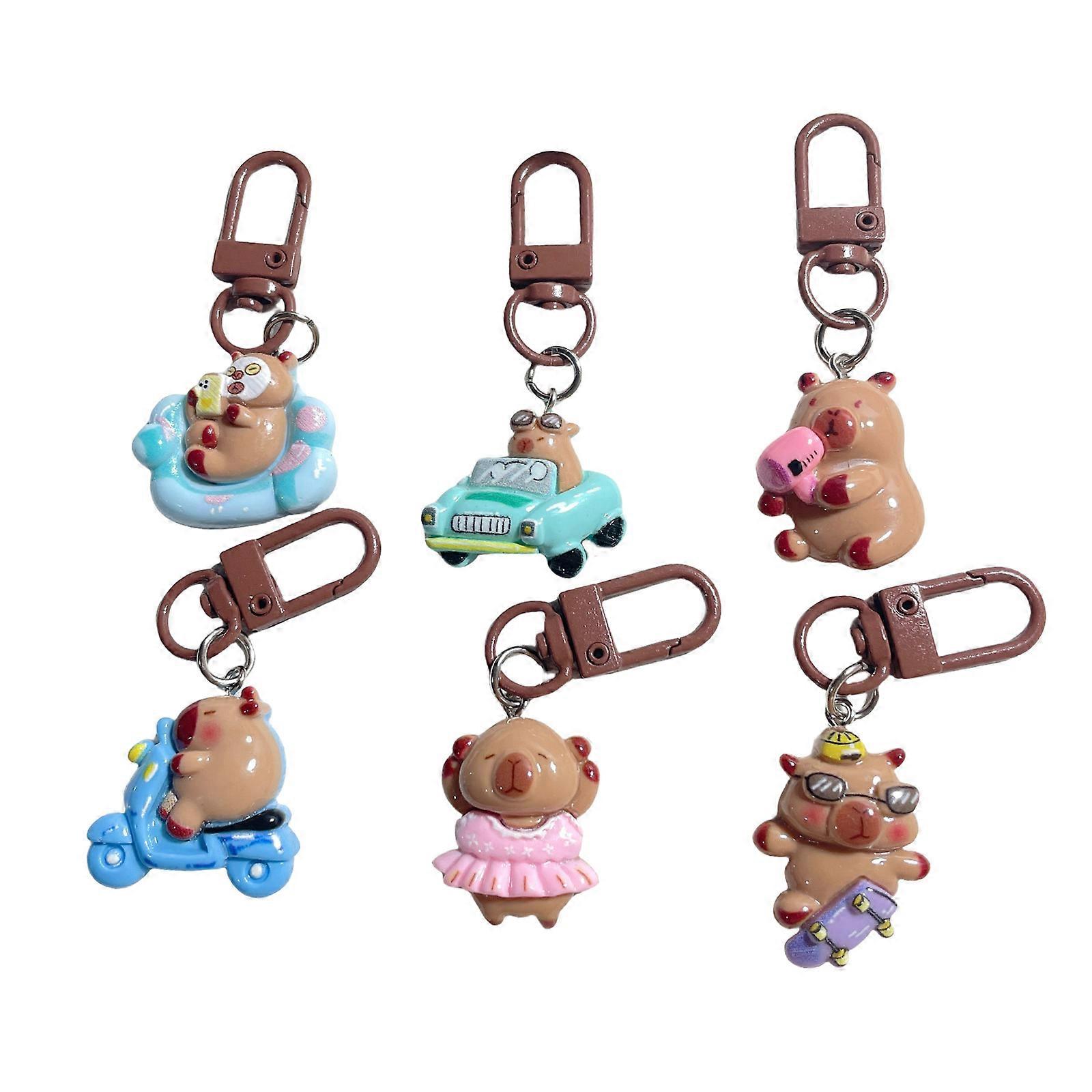 Pack of 5/6 Capybara Bag Charm Resin Cartoon Ornament Keychain Capybara Key Pendant Suitable for Various Occasion