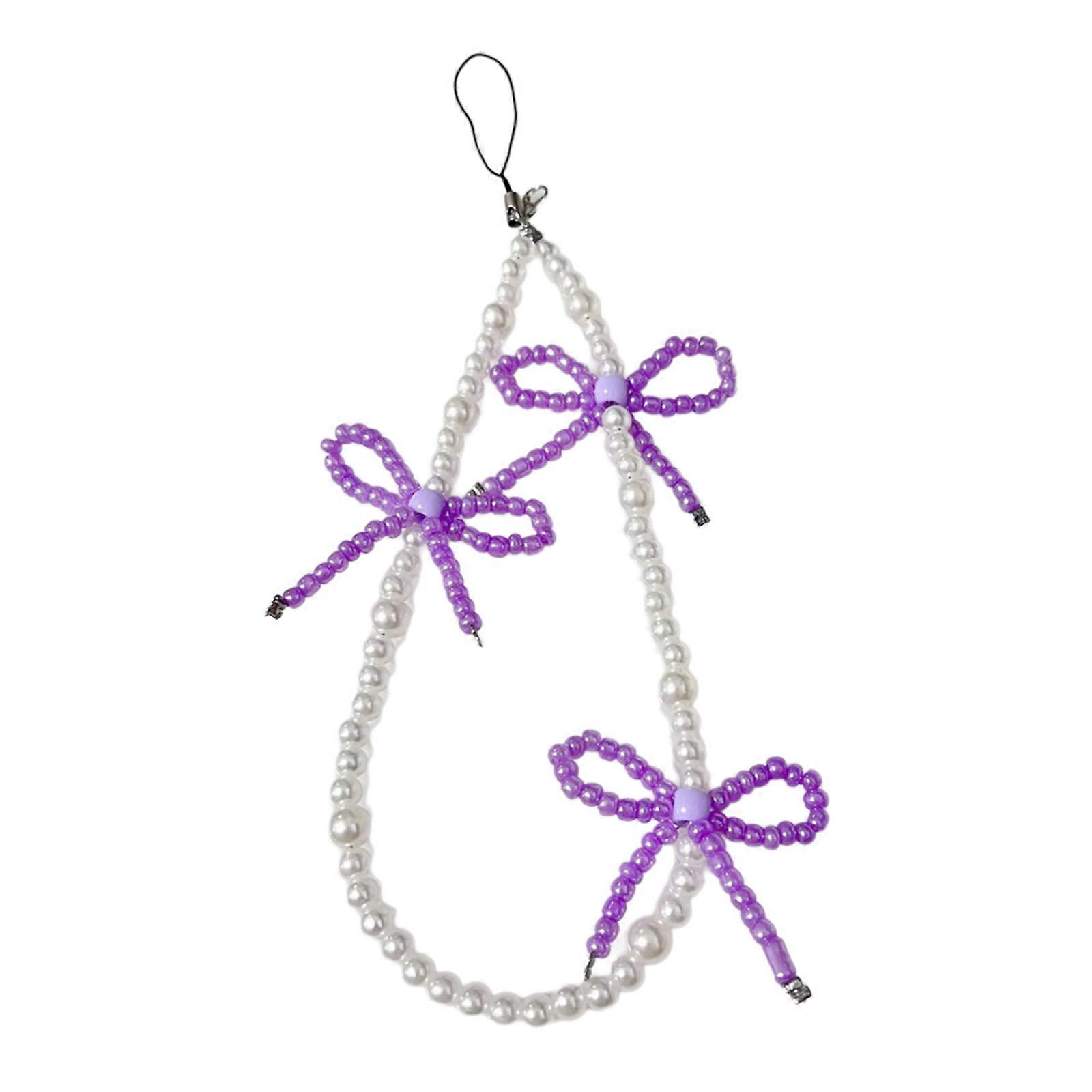 Alloy and Acrylic Beaded Butterfly Keychain Comfortable Bowknot keyring Handmade Mobile Phone Chain Decorative Charm  Purple
