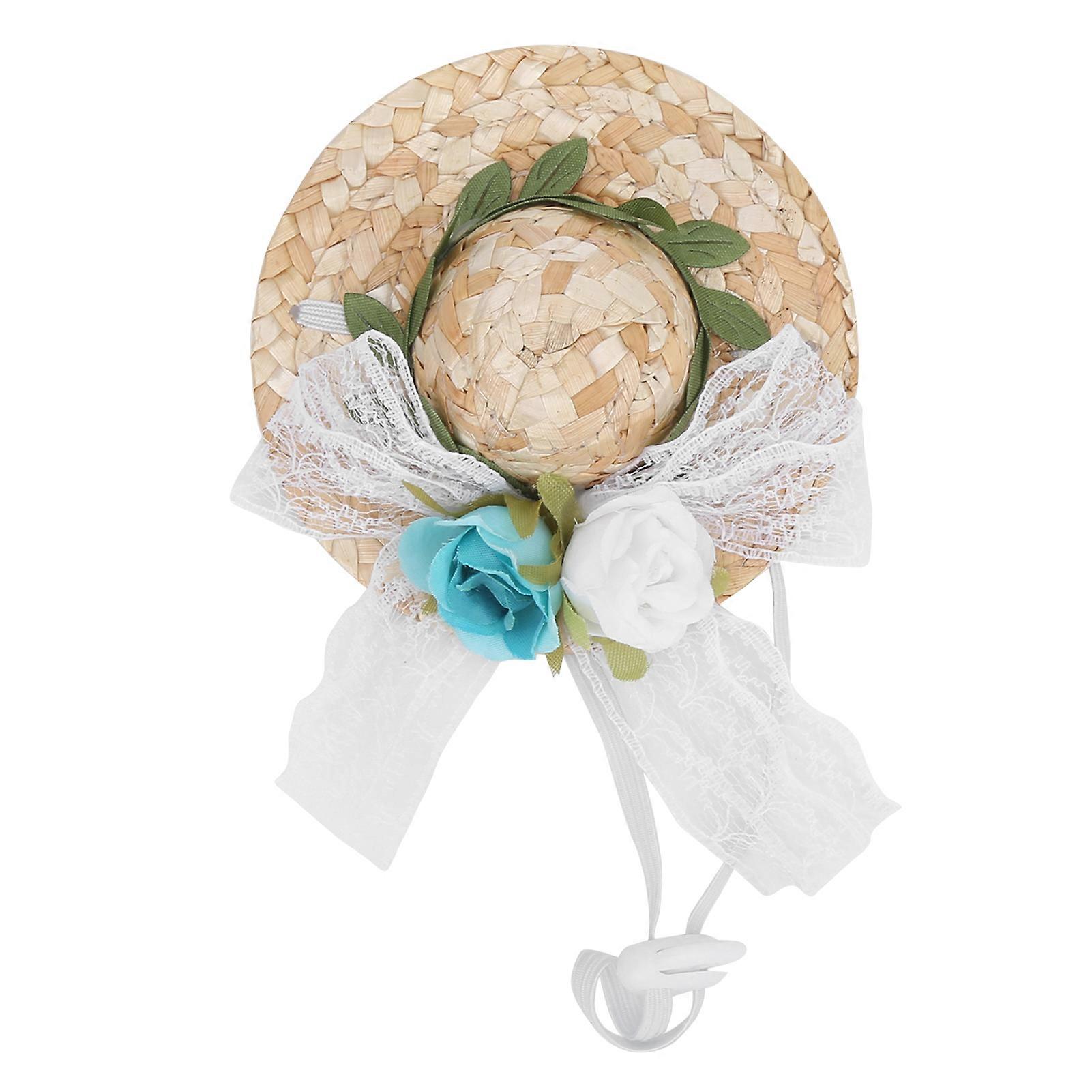 Pet Sombrero Hat Mini Straw Hat with Flowers for Small and Medium Dogs/Cats