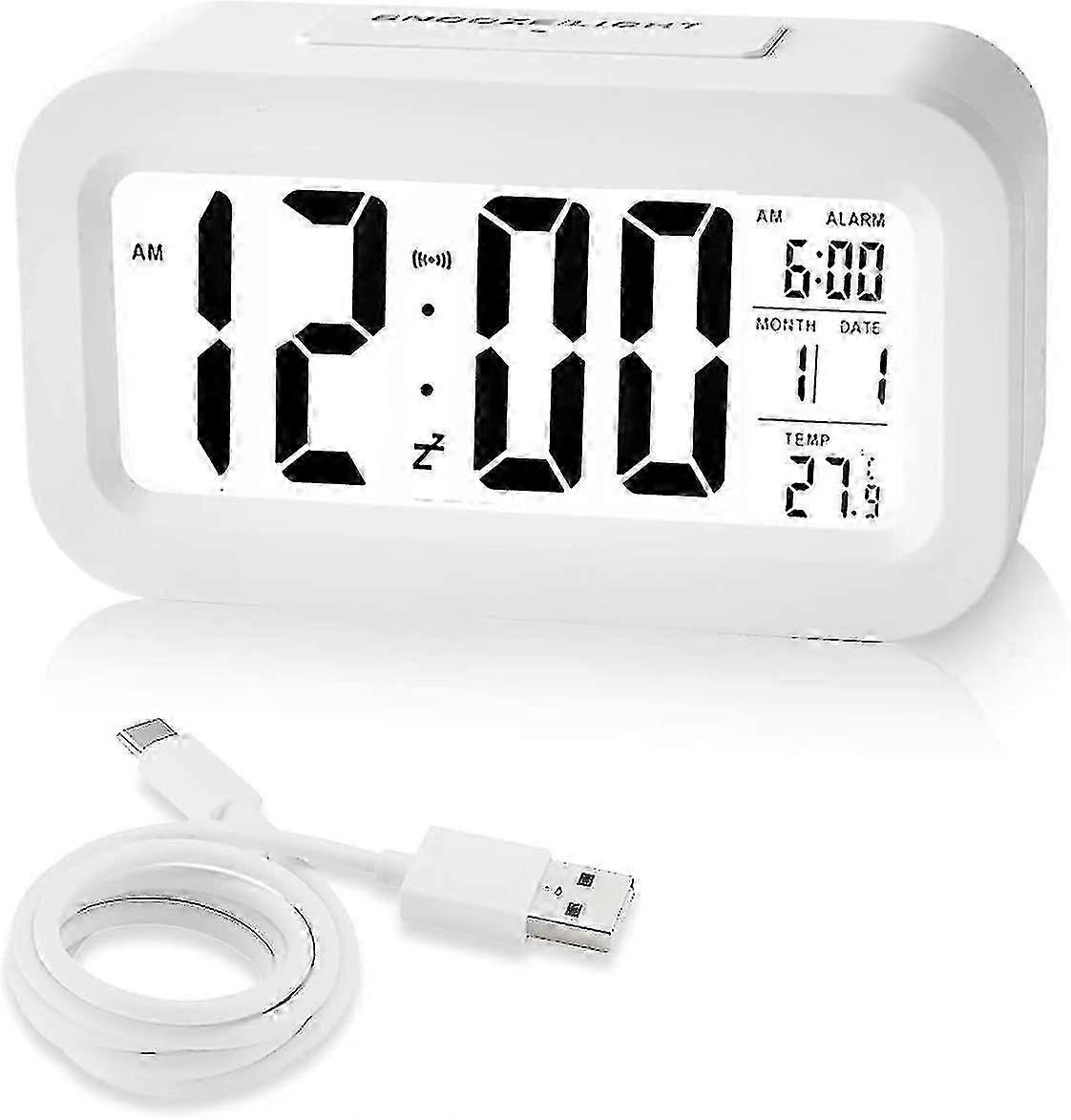 Rechargeable Digital Alarm Clock for Bedside - Mains Powered, Adjustable Brightness, 12/24H, Date & Temp Display, Snooze Function