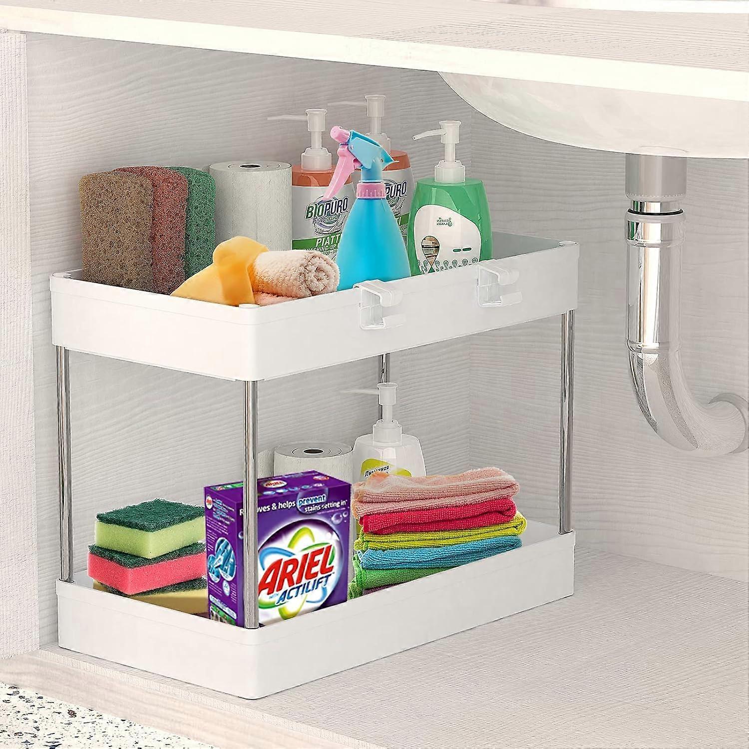 Bathroom storage rack - large thickened and lengthened (40*22) - 2 layers without wheels + free hooks