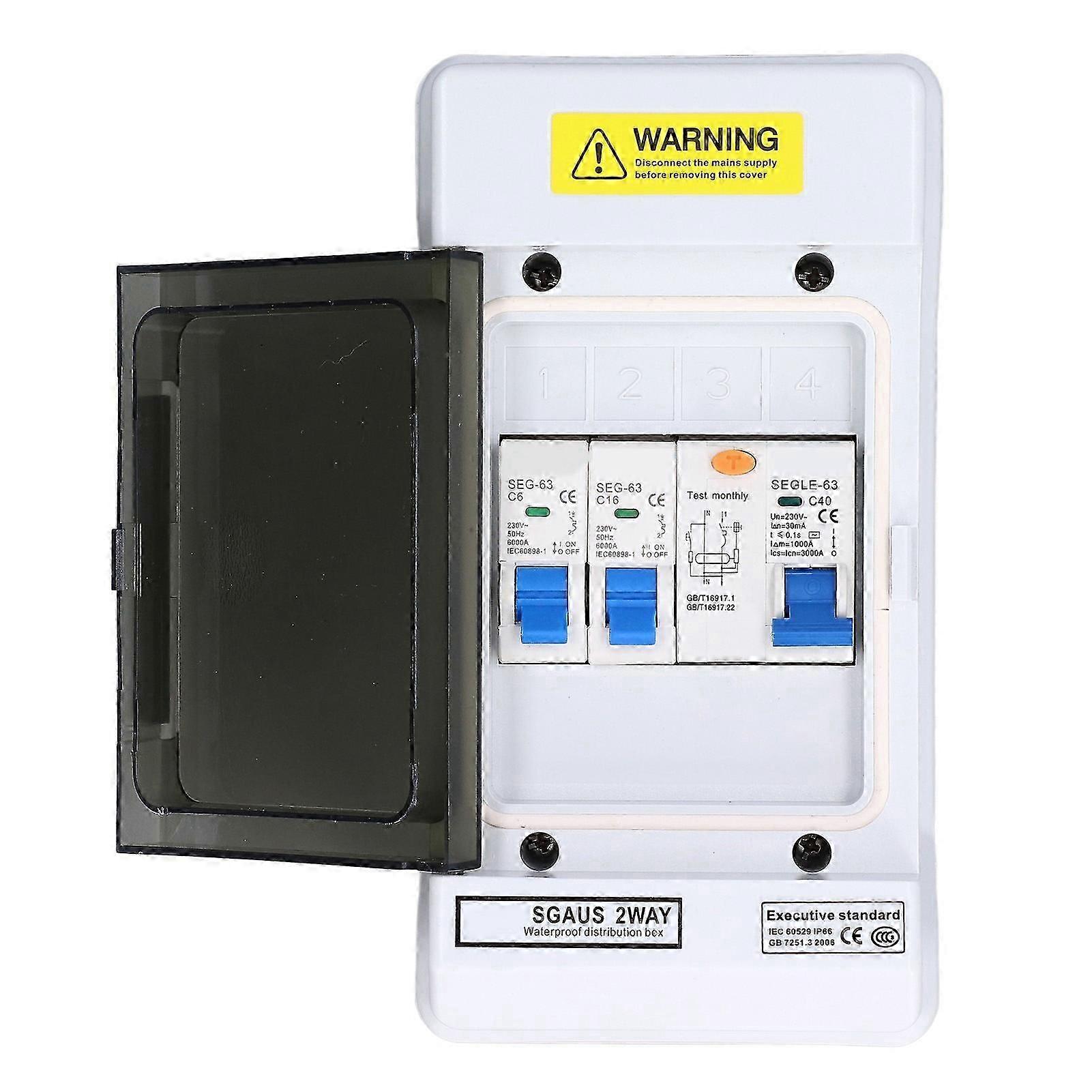 2 Way Circuit Breaker IP66 Mini Leakage Circuits Breakers 40A 30mA RCD+2MCB(6A+16A) 230V AU