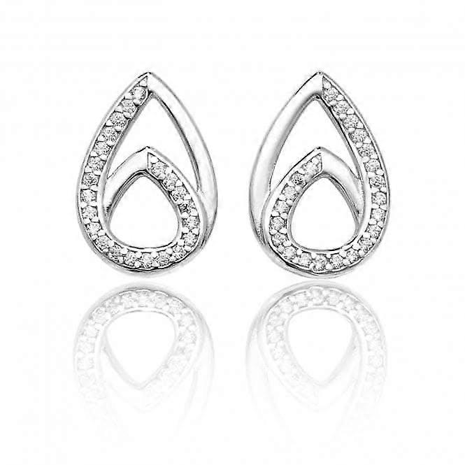 Silver & Co Double Pear Shape Plain Cubic Zirconia Stud Earrings SEG0030CZ