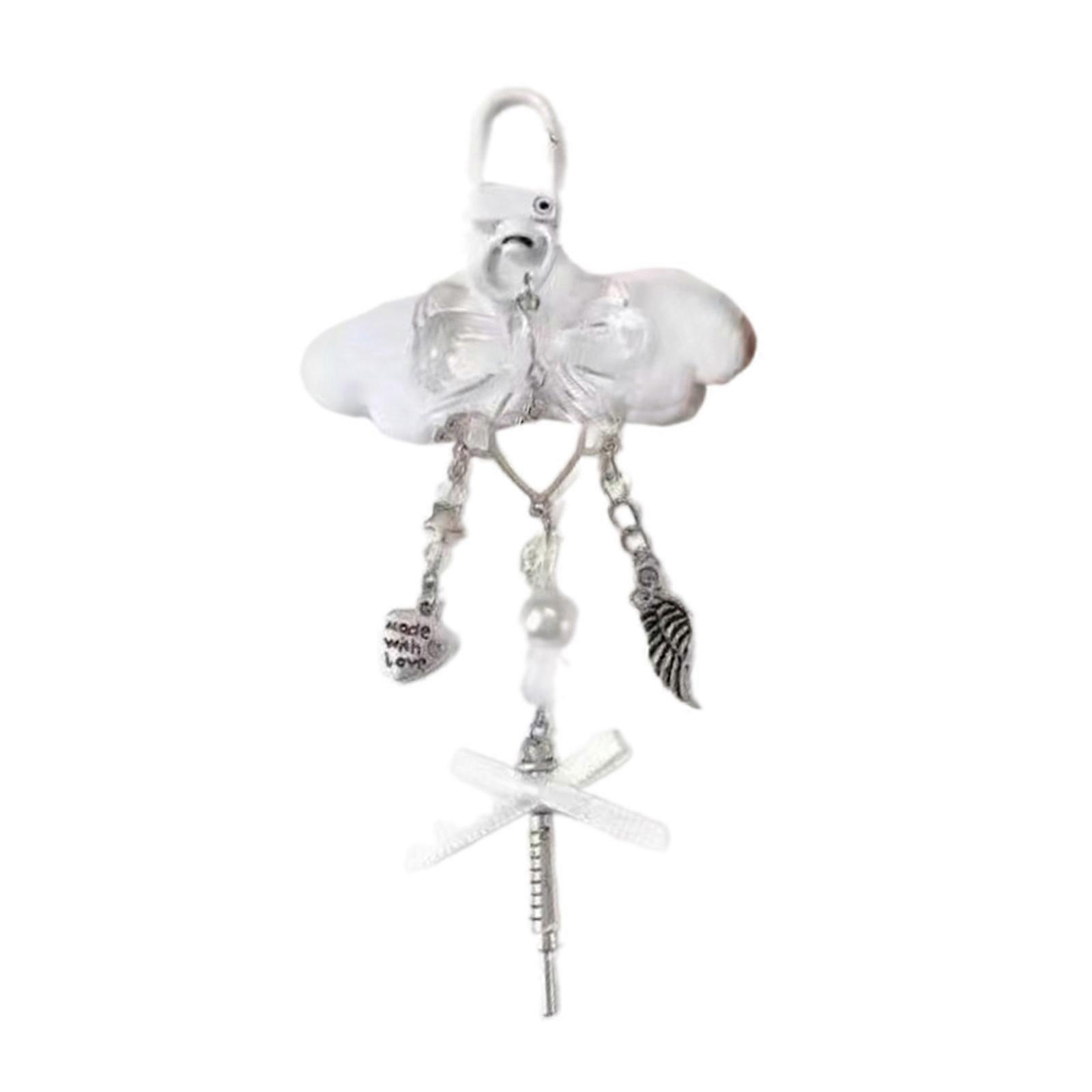 חמוד ורוד פרפר טלפון קסם מסוגנן מחזיק מפתחות תליון חרוזים טלפון סלולרי תליון טלפון שרוך לנשים ובנות לבן