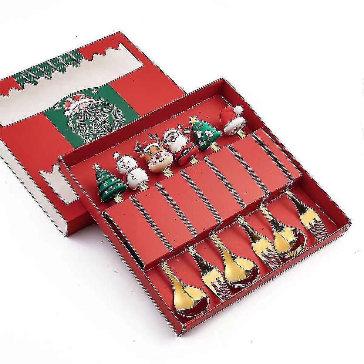 6pcs Christmas Gift Cutlery Spoon Fork Set