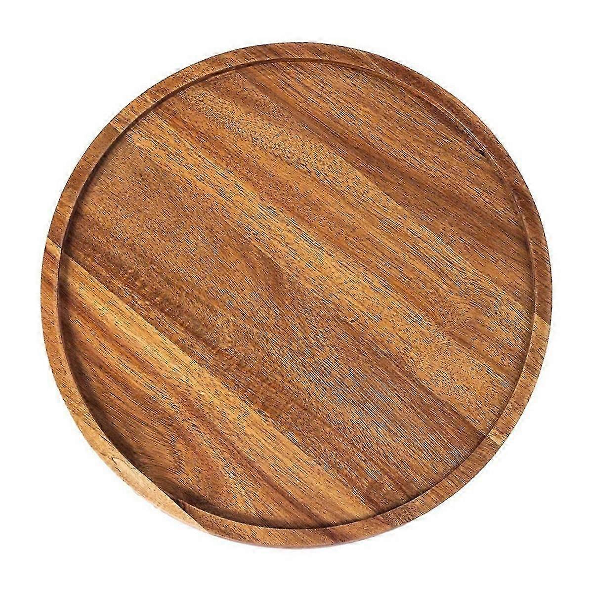 Rundes Holztablett, hölzernes Serviertablett, Servierplatte, Vorspeisen-Charcuterie-Brett, Tablett-Organizer für Küche / Arbeitsplatte D DS