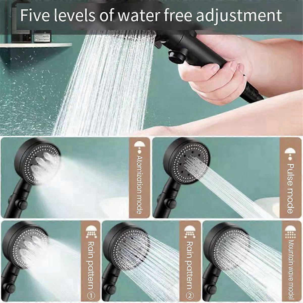 3Pcs Adjustable Black Shower Set with Wall Mount Holder + Hose