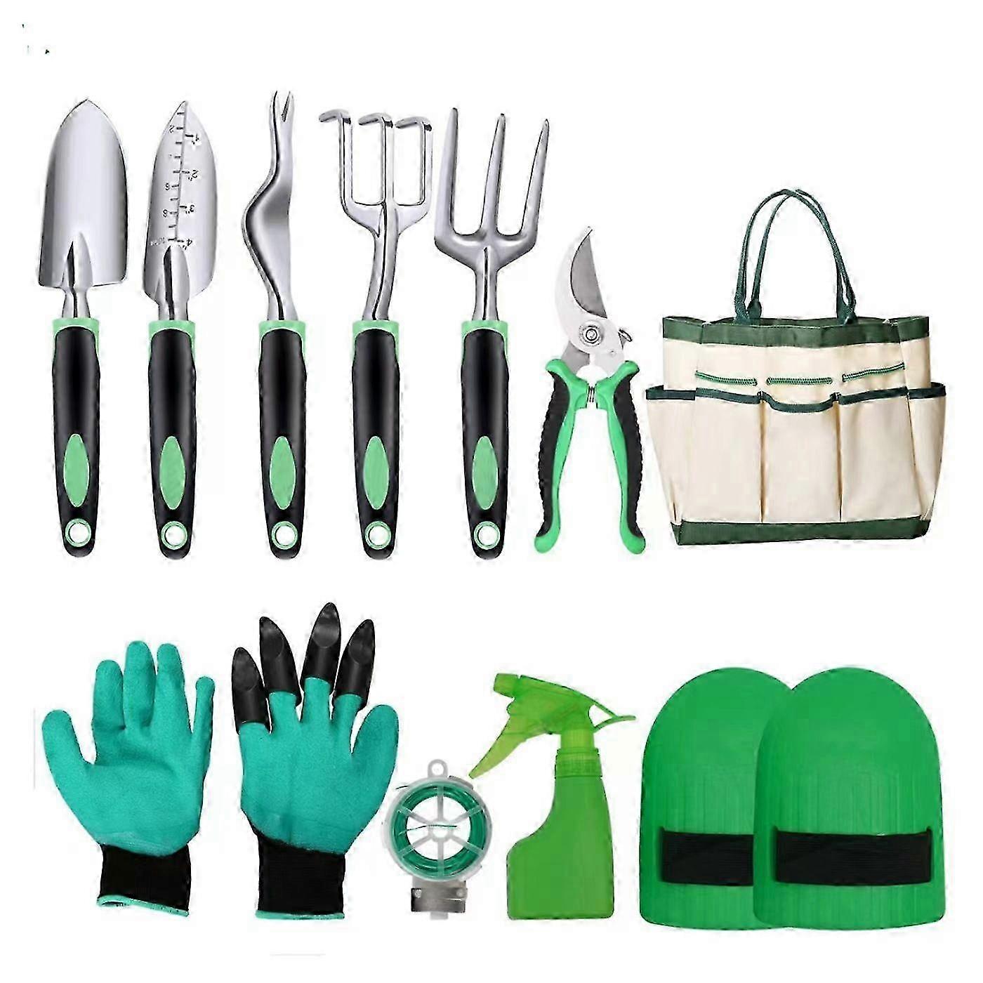 مجموعة أدوات البستنة المصنوعة من الفولاذ المقاوم للصدأ من 10 بمقابض خشبية