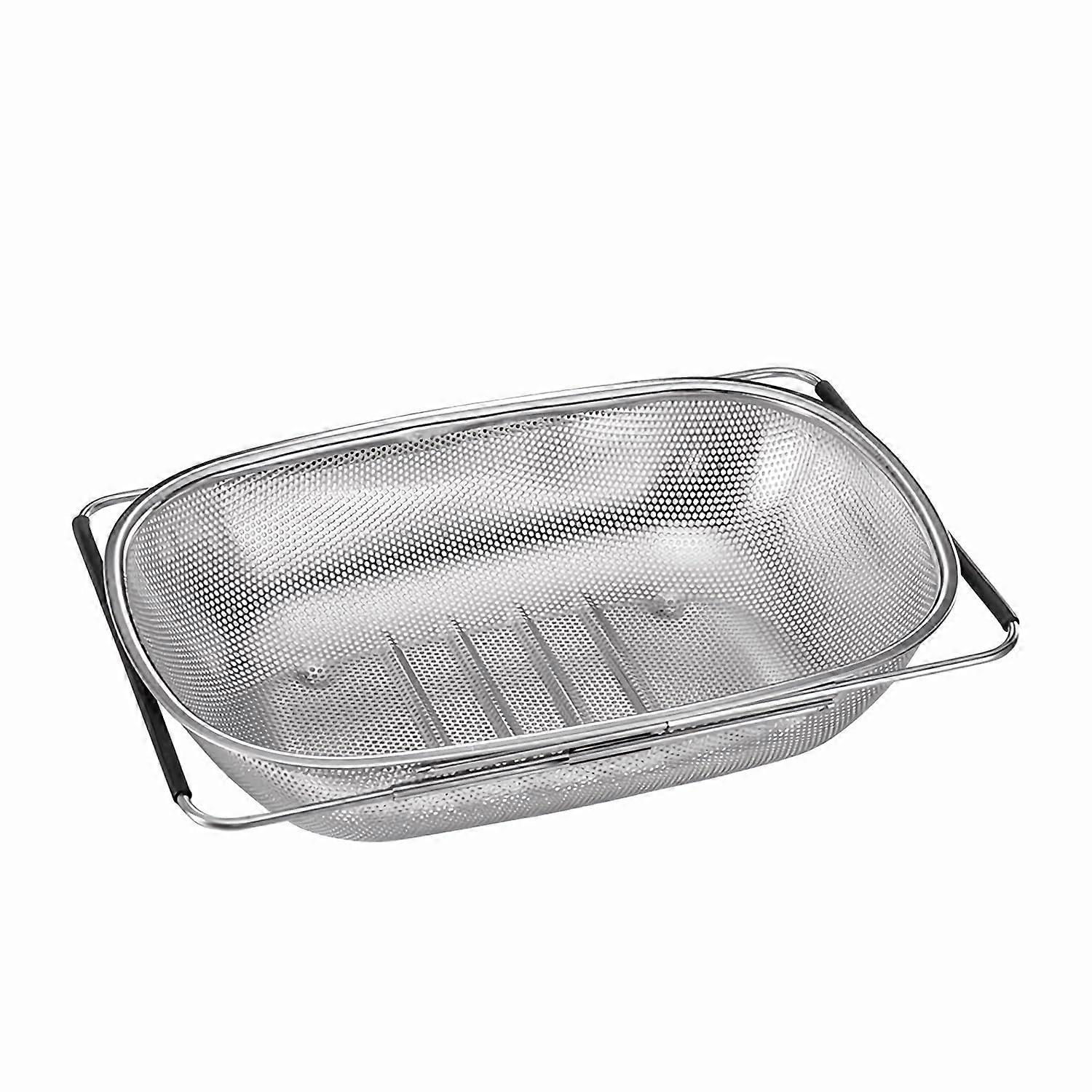 Over The Sink Colander Strainer Basket Stainless Steel, Adjustable Expandable, Non-Slip Rubber Grip, Fine Mesh Strainer