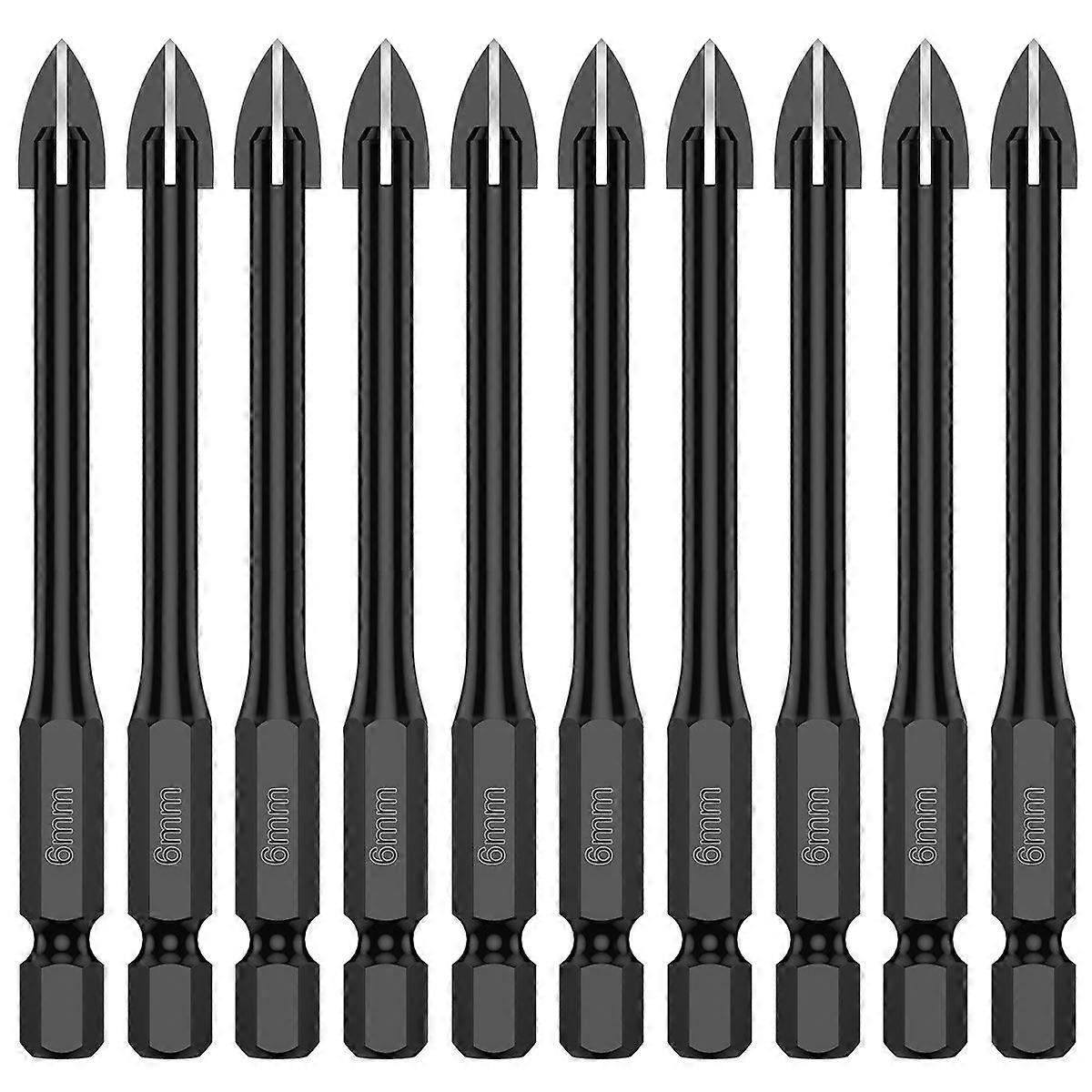 10-Piece 6mm Hex Drill Bit Set for Tile Ceramic Glass Mirror Multifunctional Drill Bit Kit for Metal Scissors Tungsten Carbide Material