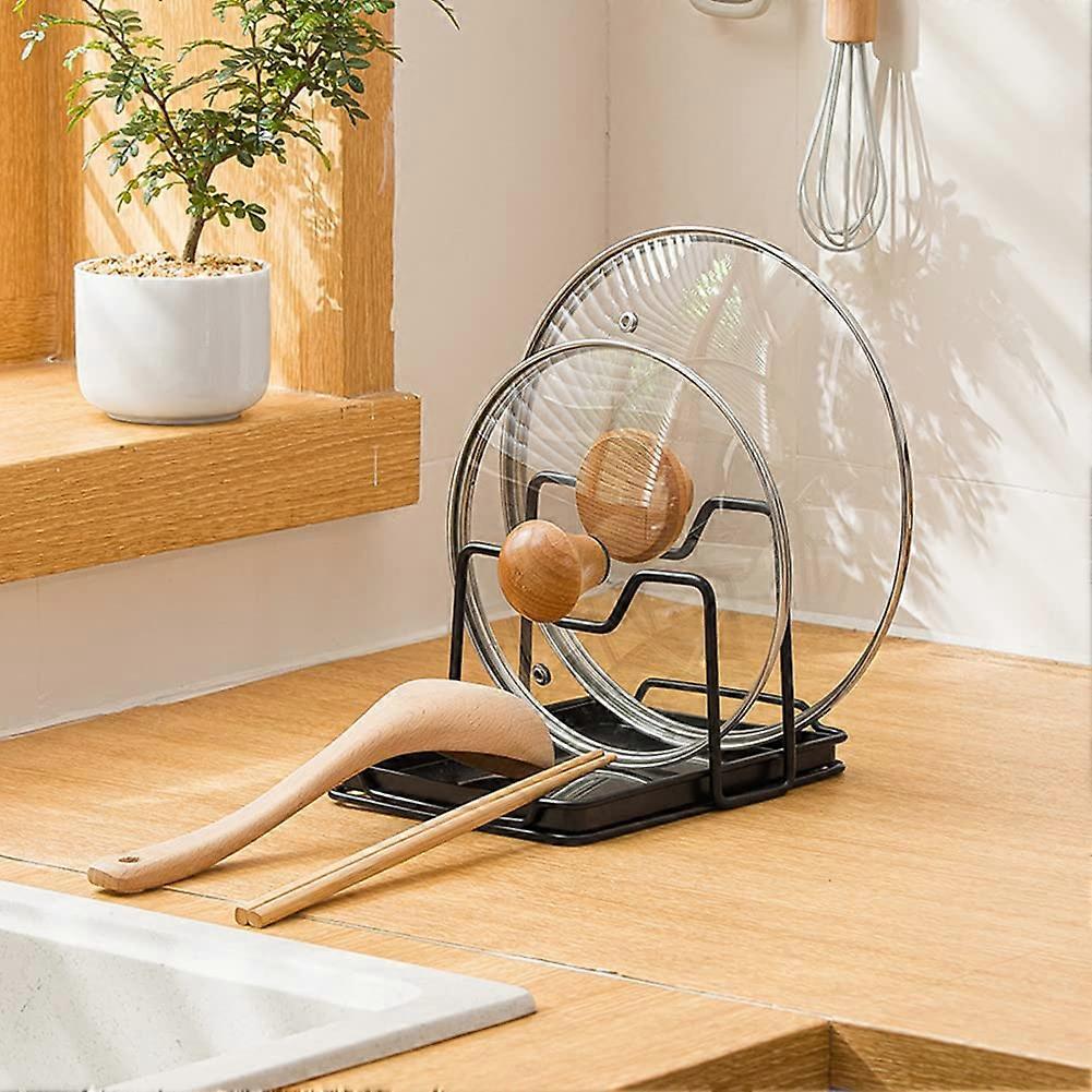 Pot Lid Holder And Utensil Rack With Drip Tray For Countertop Cutting Board Shelf For Spatulas And Spoons