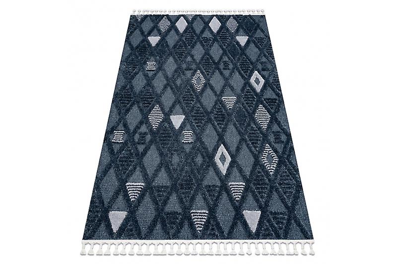 Carpet SEVILLA Y499B trellis, diamonds blue Fringe Berber Moroccan shaggy