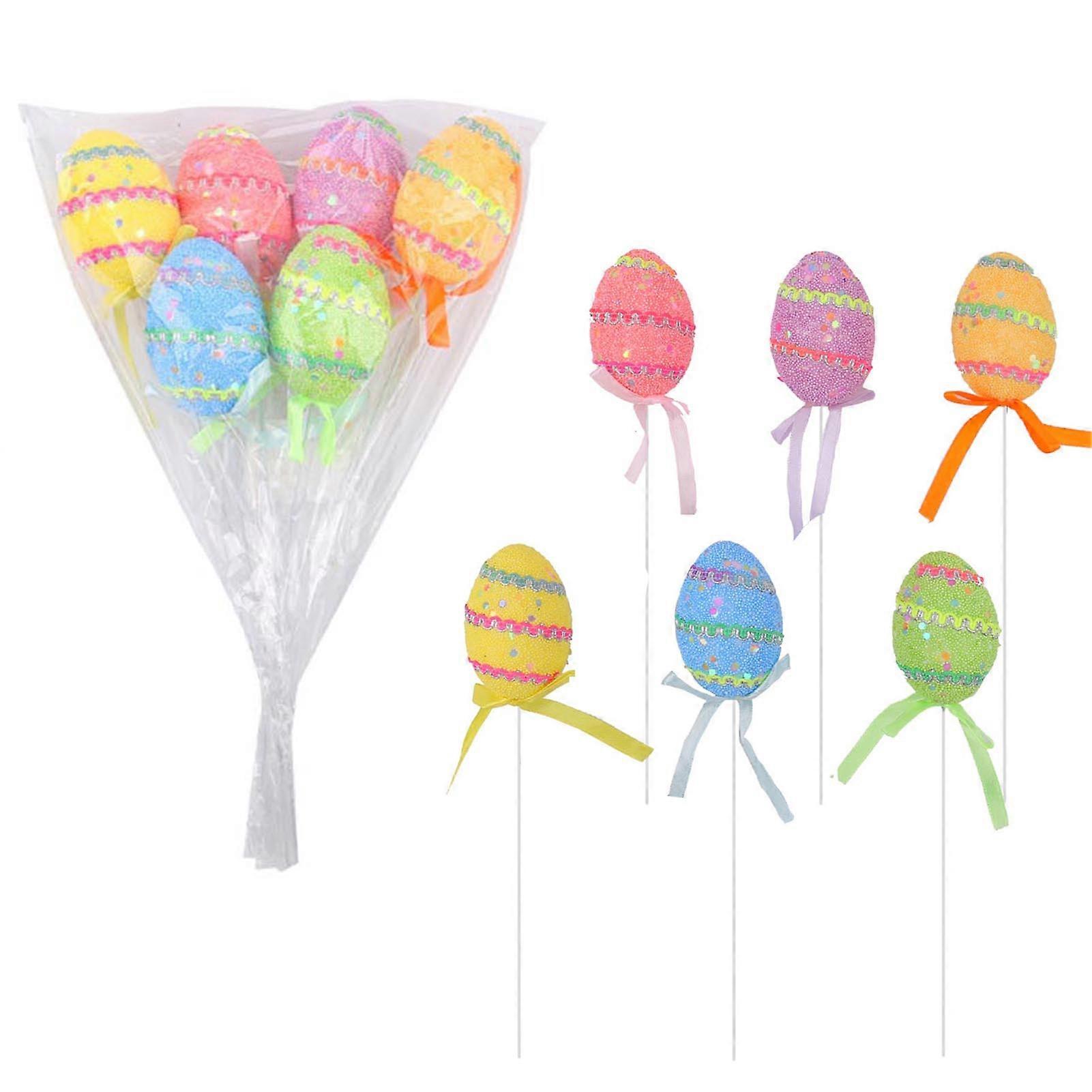 6pcs Colorful Easter Egg Picks Decorative Pastel Speckled Easter Egg Stems
