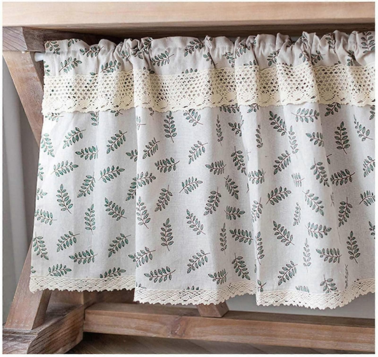 Short Curta, Blackout Curta, Curtain Short Kitchen Curtain Leaves Pattern, Shading