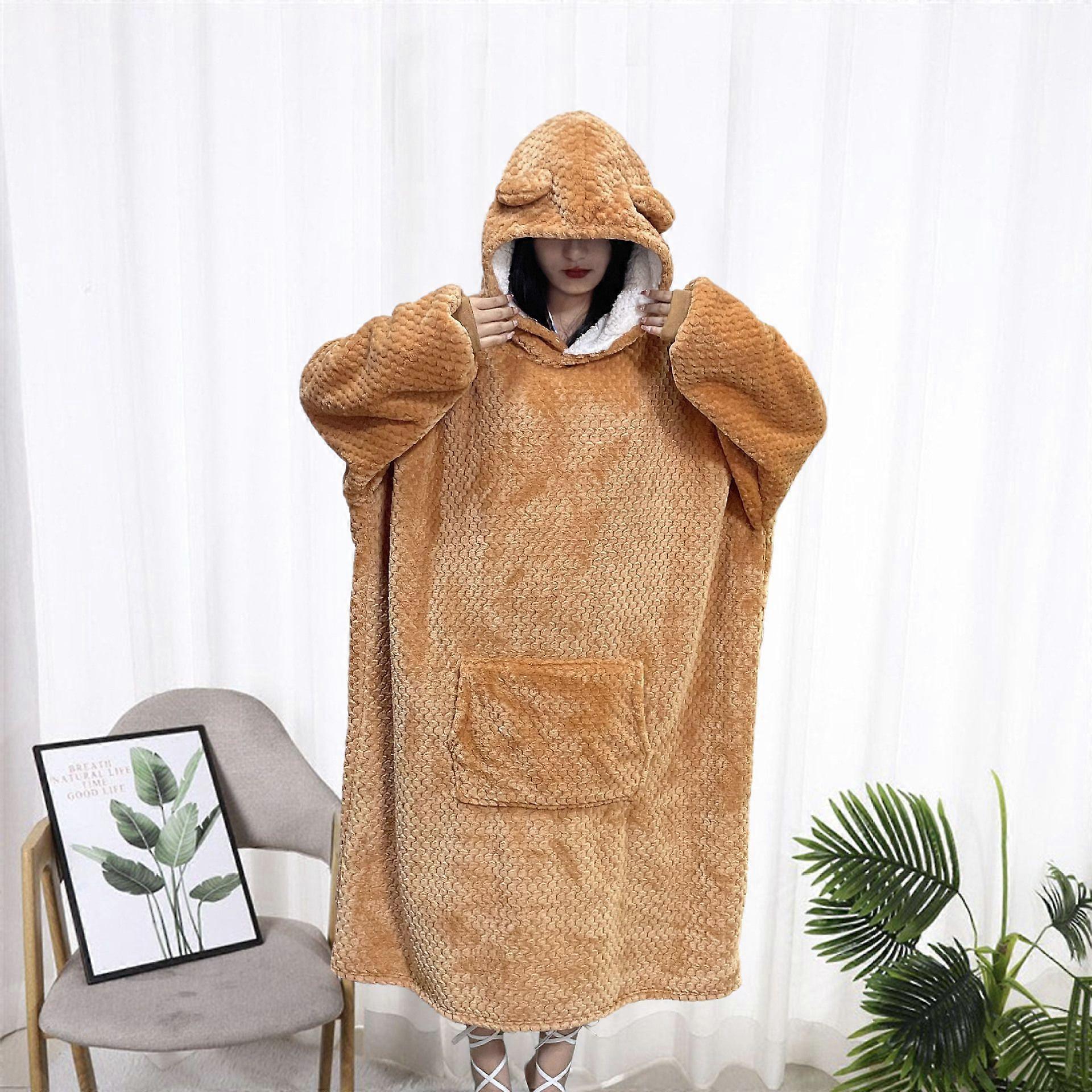 Warm and cold oversized hooded blanket brown
