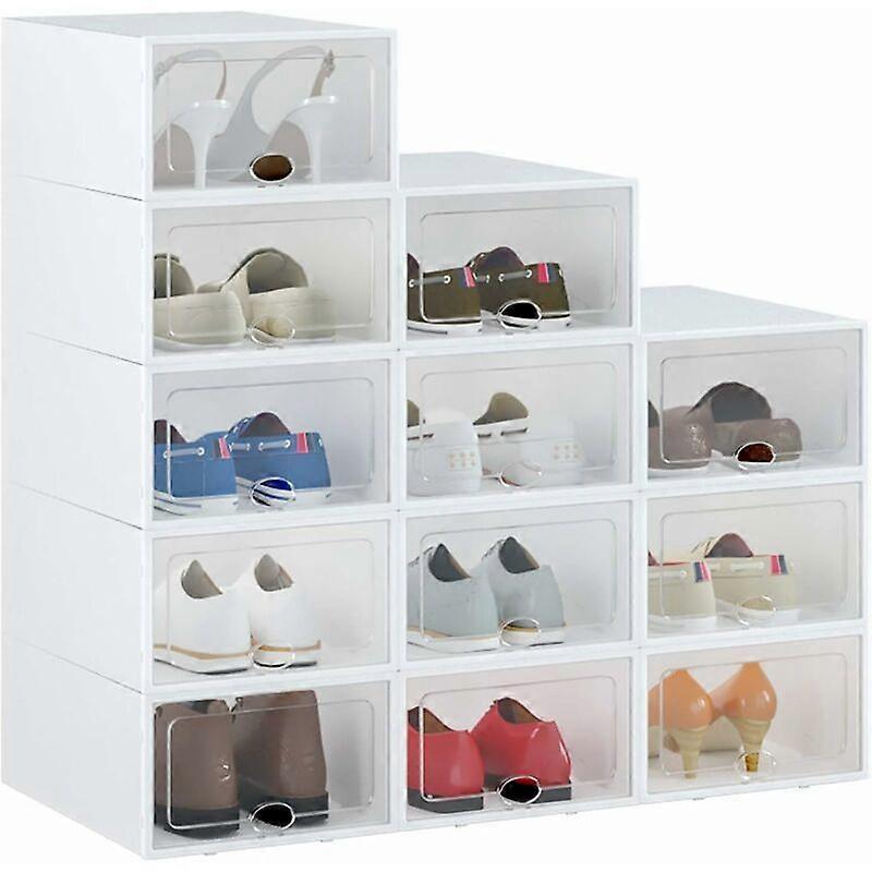 Stackable Shoe Boxes 12 Pieces Shoe Box Transparent Foldable Storage Box with Lid for Women/Men (33X23X14Cm)HANBING