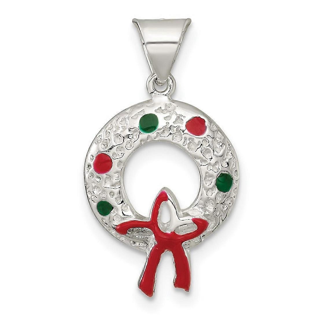 13.1mm 925スターリングシルバーポリッシュ&テクスチャードエナメルリースチャームペンダントネックレス女性用