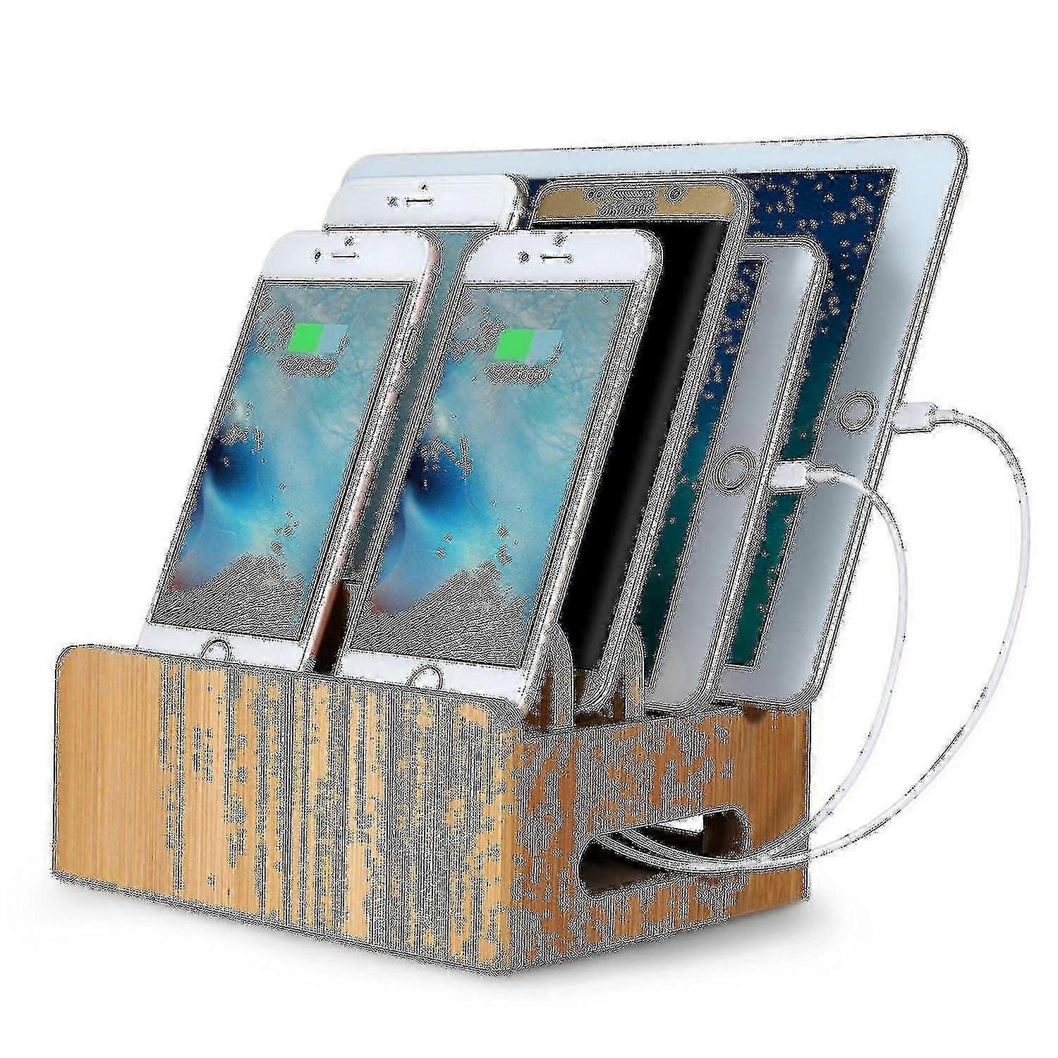 Bamboo Multi-device Phone Holder Charging Dock Stand Holder Tablet Stand For Smartphone Tablet