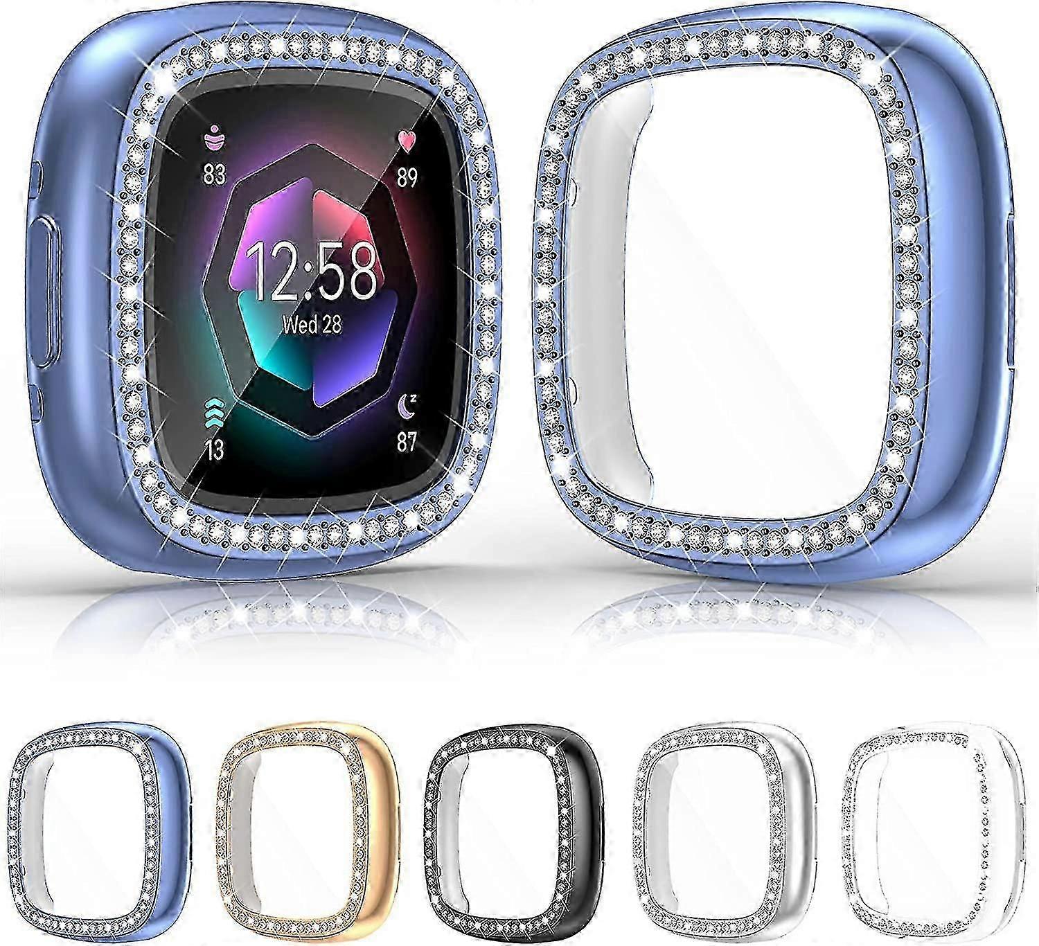 5パックスクリーンプロテクターケース互換性のあるFitbit Versa 4 /センス2、ソフトTPUバンパーグリッターダイヤモンドカバー