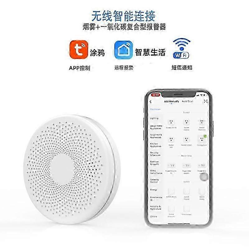 Tuya Smart WiFi Smoke & Carbon Monoxide Composite Home Fire Detector Smoke Alarm Sensor Home Security SmartLife Remote Control