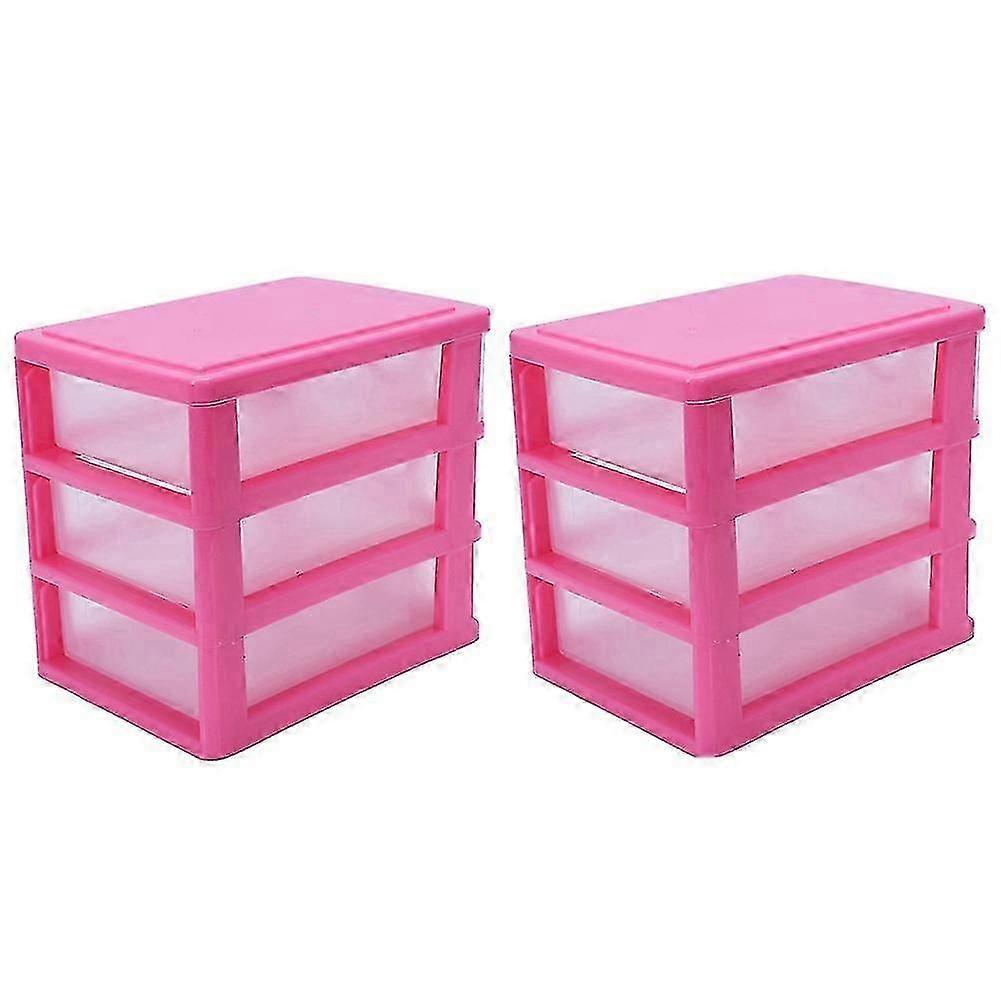 2x Mini Translucent Drawer Type Plastic Storage Box Red 3 Layers