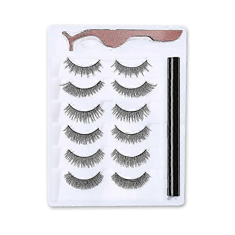 Glue-free magnetic self-adhesive 3D false eyelashes 6 pairs of magnetic eyeliner