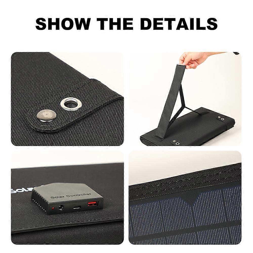 60W Portable Solar Panel Foldable Monocrystalline Silicon Solar Charging Board with QC3.0/5V USB/18VDC for Camping Phone Tablet